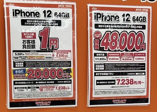 auのiPhone12(64GB)がレンタル1円
